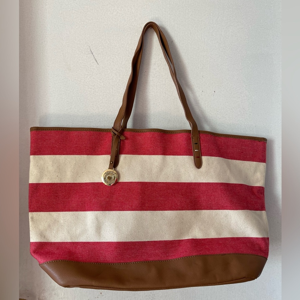 Tommy Hilfiger Canvas Tote Sporty Rugby Nautical Travel Shoulder Bag
